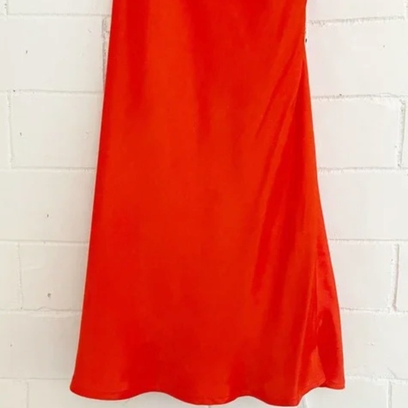 ZARA Satin Cowl Strappy Mini Dress Red Orange Small S - Picture 3 of 6